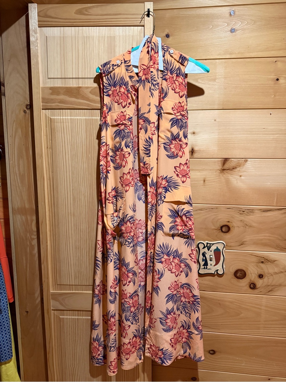 Equipment Peach Floral self tie silk Sleeveless Dress